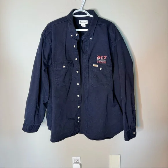 CARHARTT Men’s Navy Blue Oakman Work Thick Button Down Shirt DCT Logo Size 2XL - Picture 4 of 11